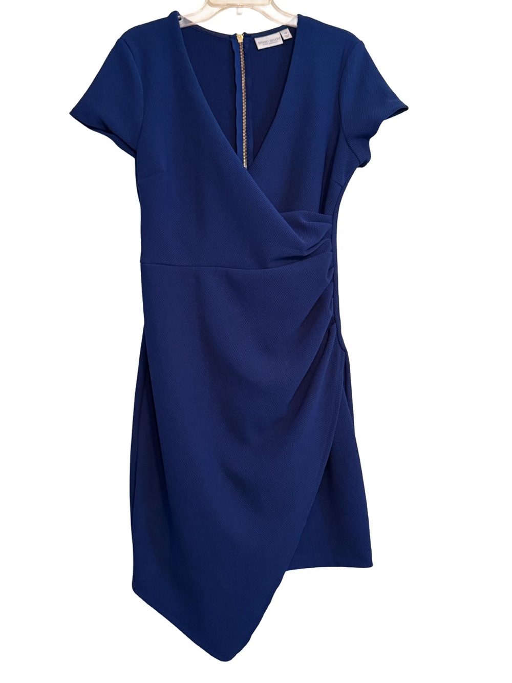 Bisou Bisou Blue Faux Wrap V-Neck Dress Short Sleeve